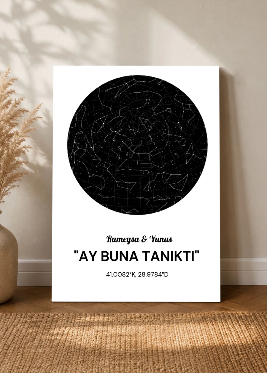 Kişiye Özel Yıldız Haritası Kanvas Tablosu