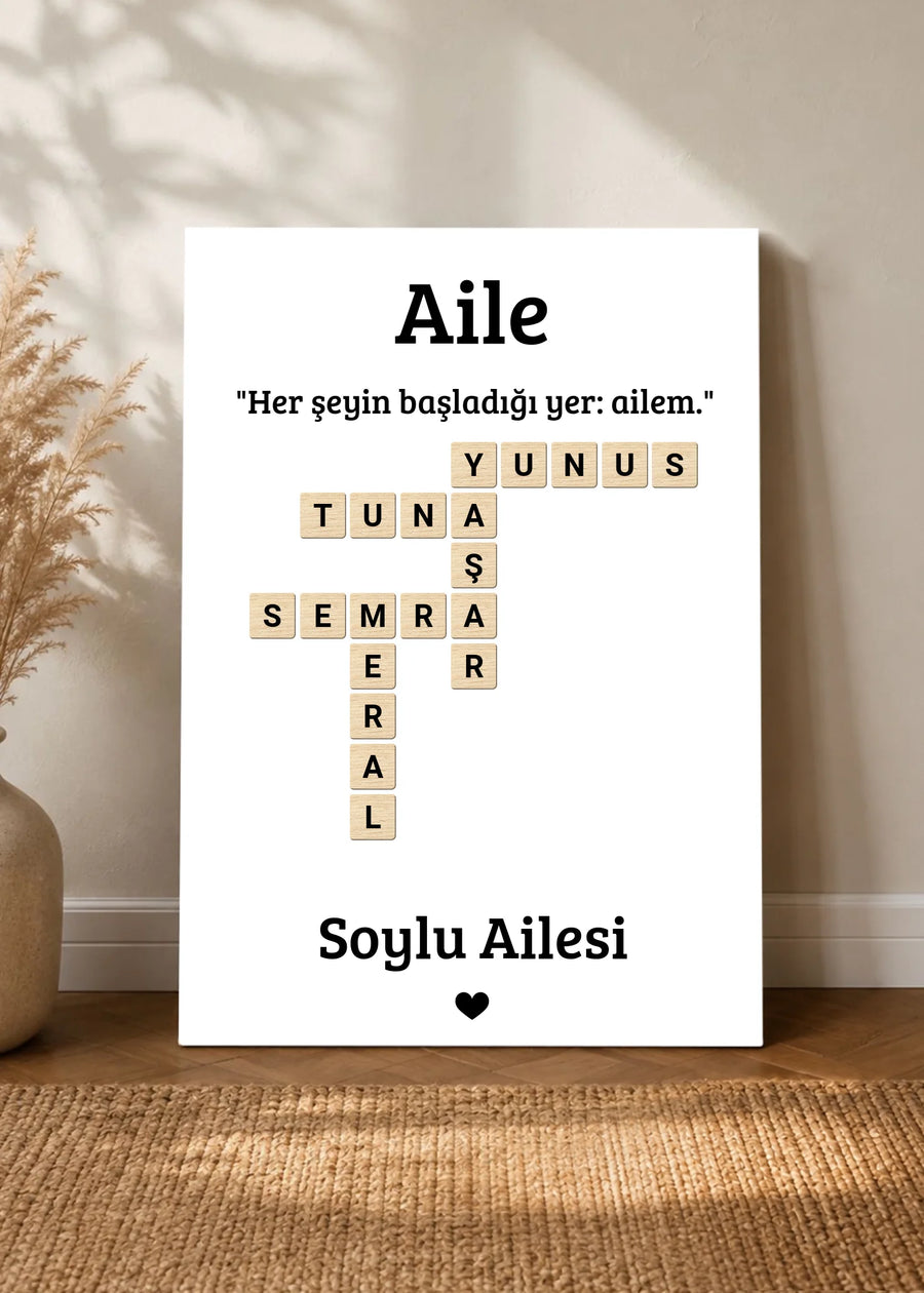 Kişiye Özel Scrabble Tarzı Aile İsim  Kanvas Tablosu