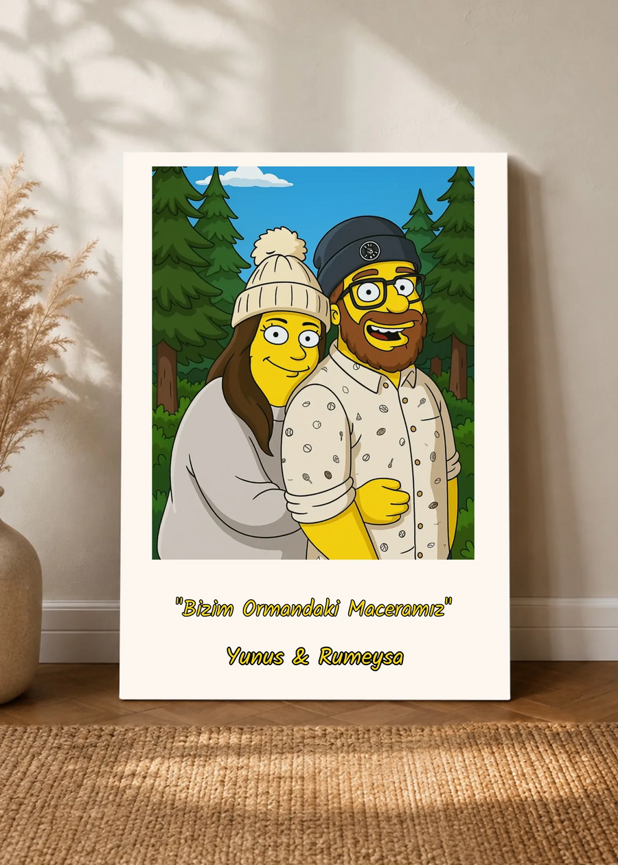 Kişiye Özel Simpson Tarzı Çift  Kanvas Tablosu