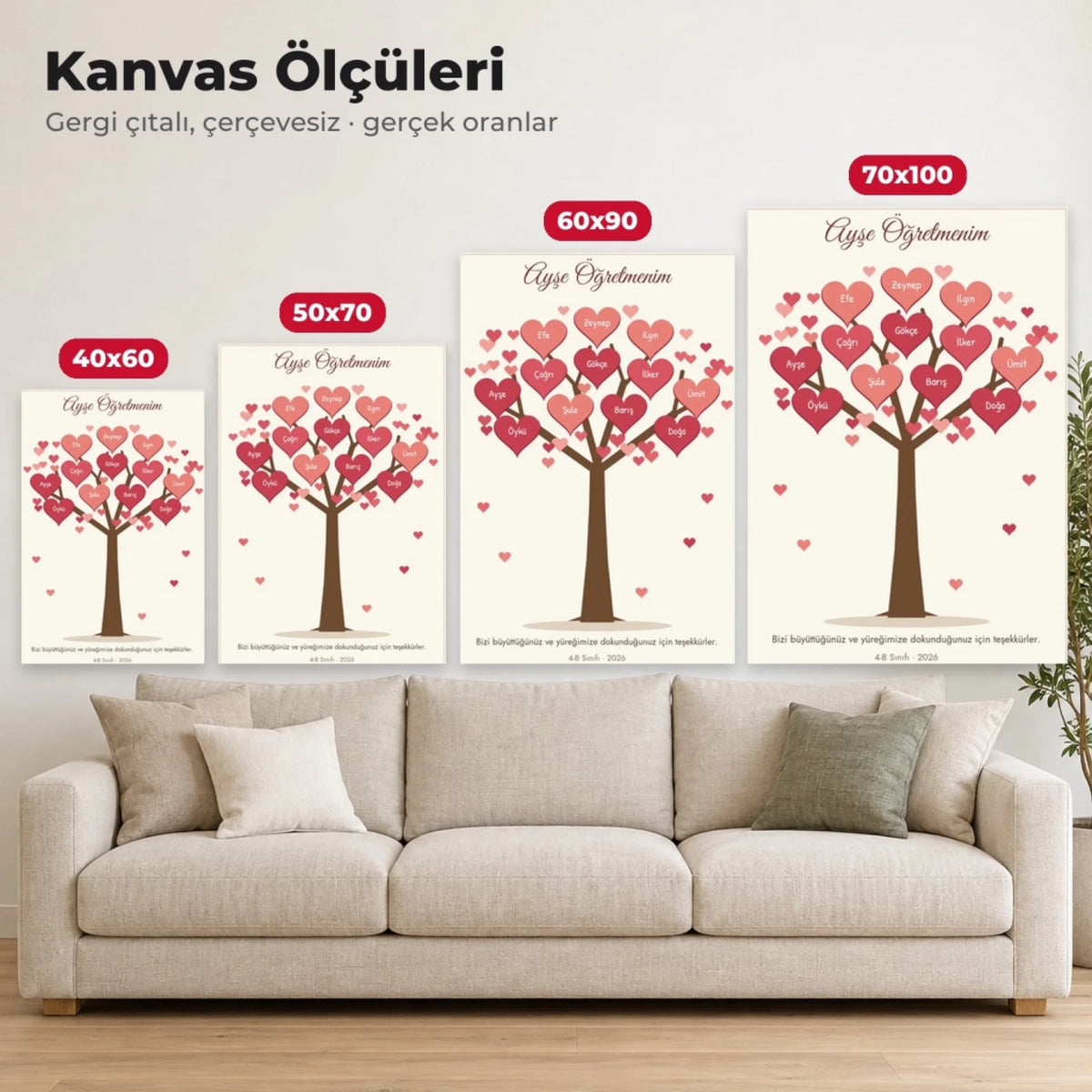 40x60, 50x70, 60x90 ve 70x100 cm kanvas ölçüleri