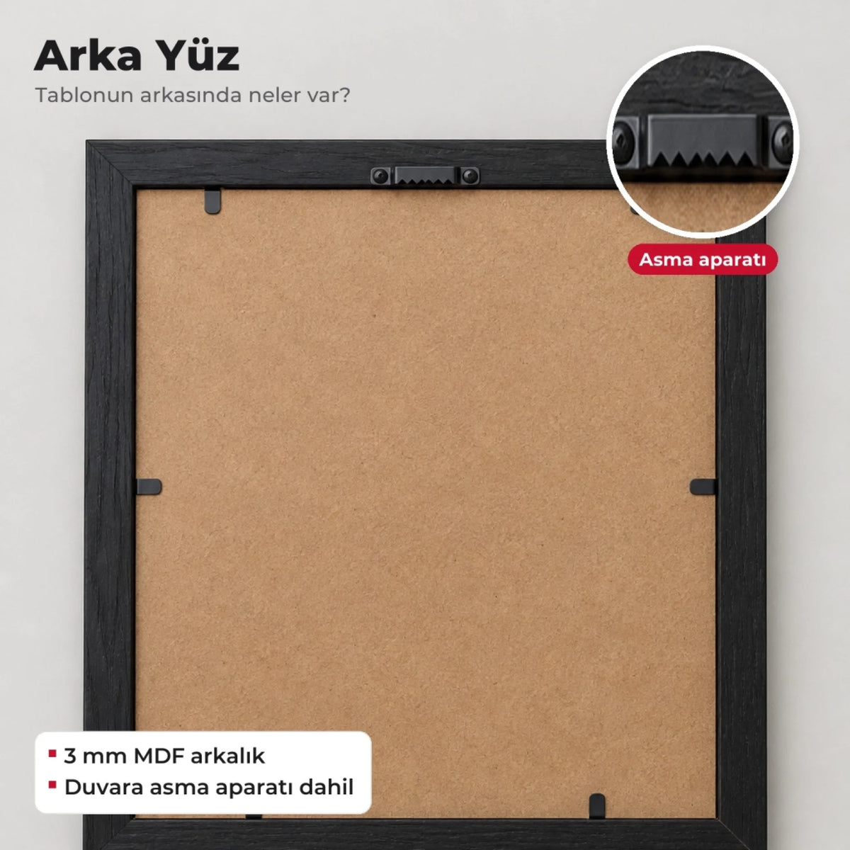 Tablonun arka yüzü ve asma aparatı