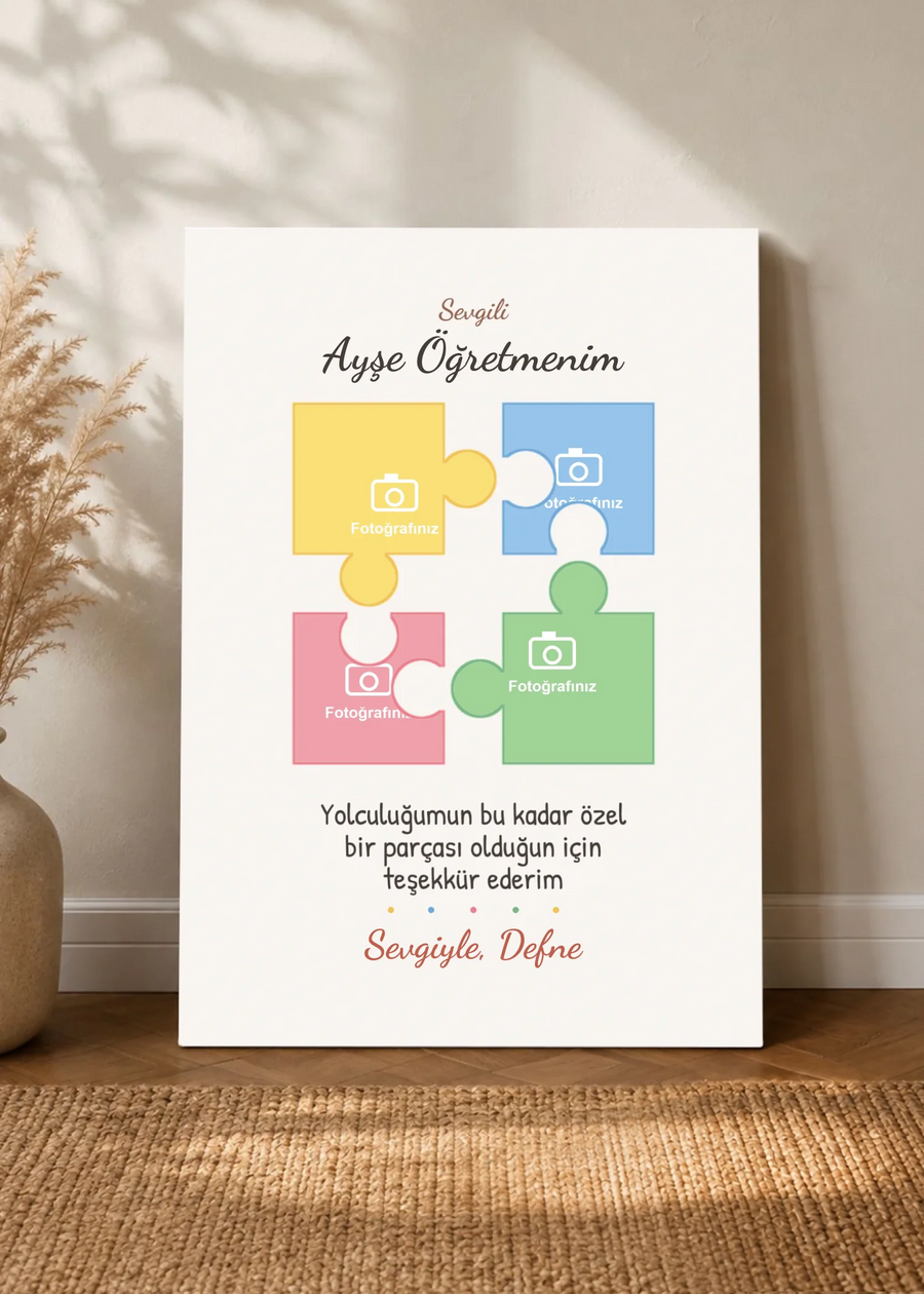 Kişiye Özel Öğretmen Yapboz Fotoğraf Kanvas Tablosu