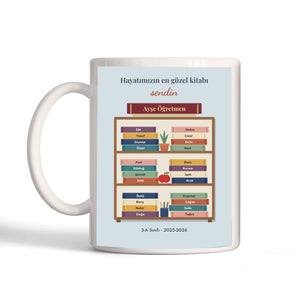 Kişiye Özel Öğretmen Kitap Rafı Kupa Bardak