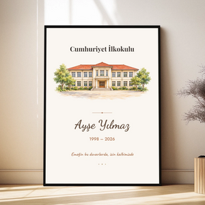 Kişiye Özel Suluboya Okul Binası Öğretmen Tablosu