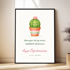 Kişiye Özel Kaktüslü Teşekkürler Öğretmenim Tablosu