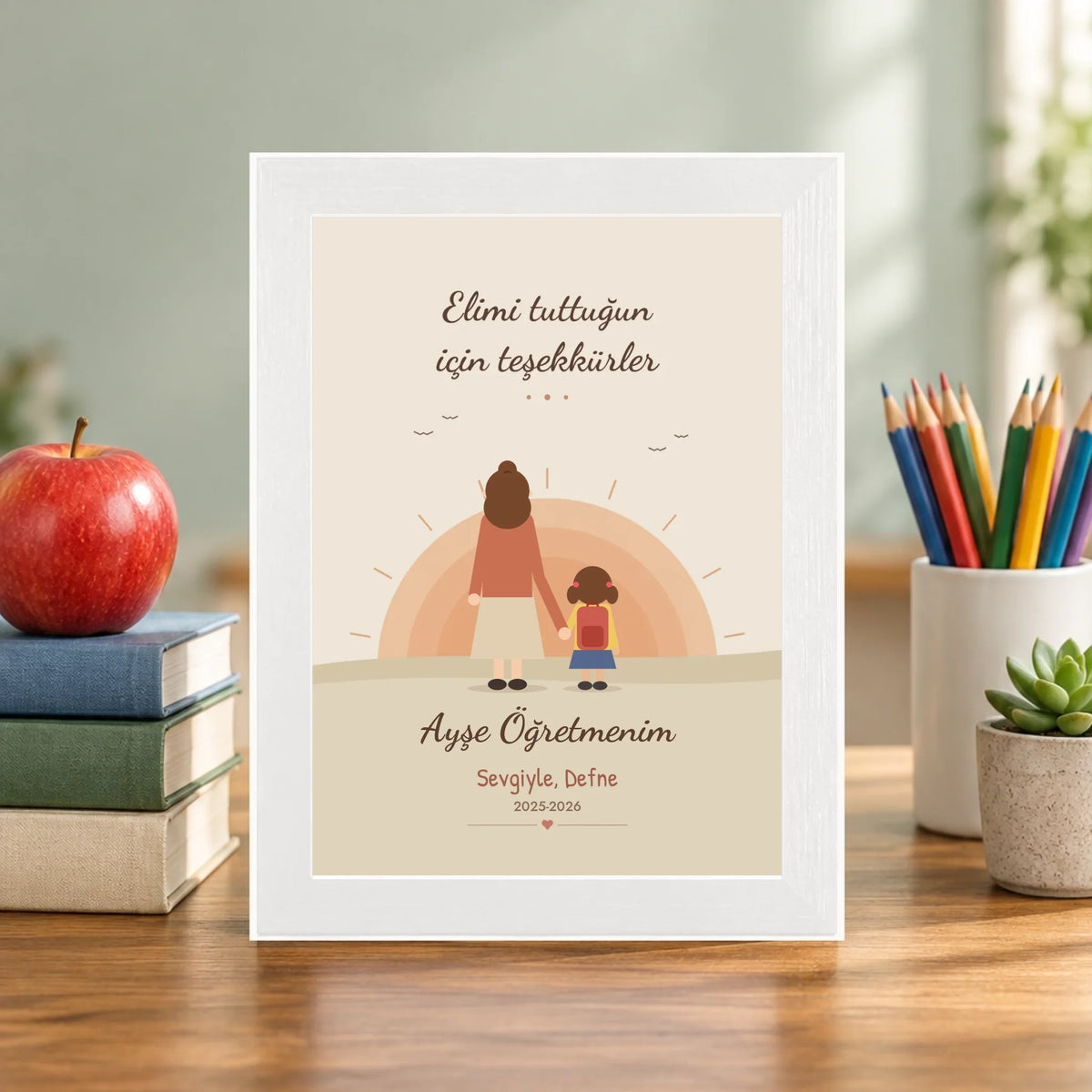 Öğretmen masasında – beyaz