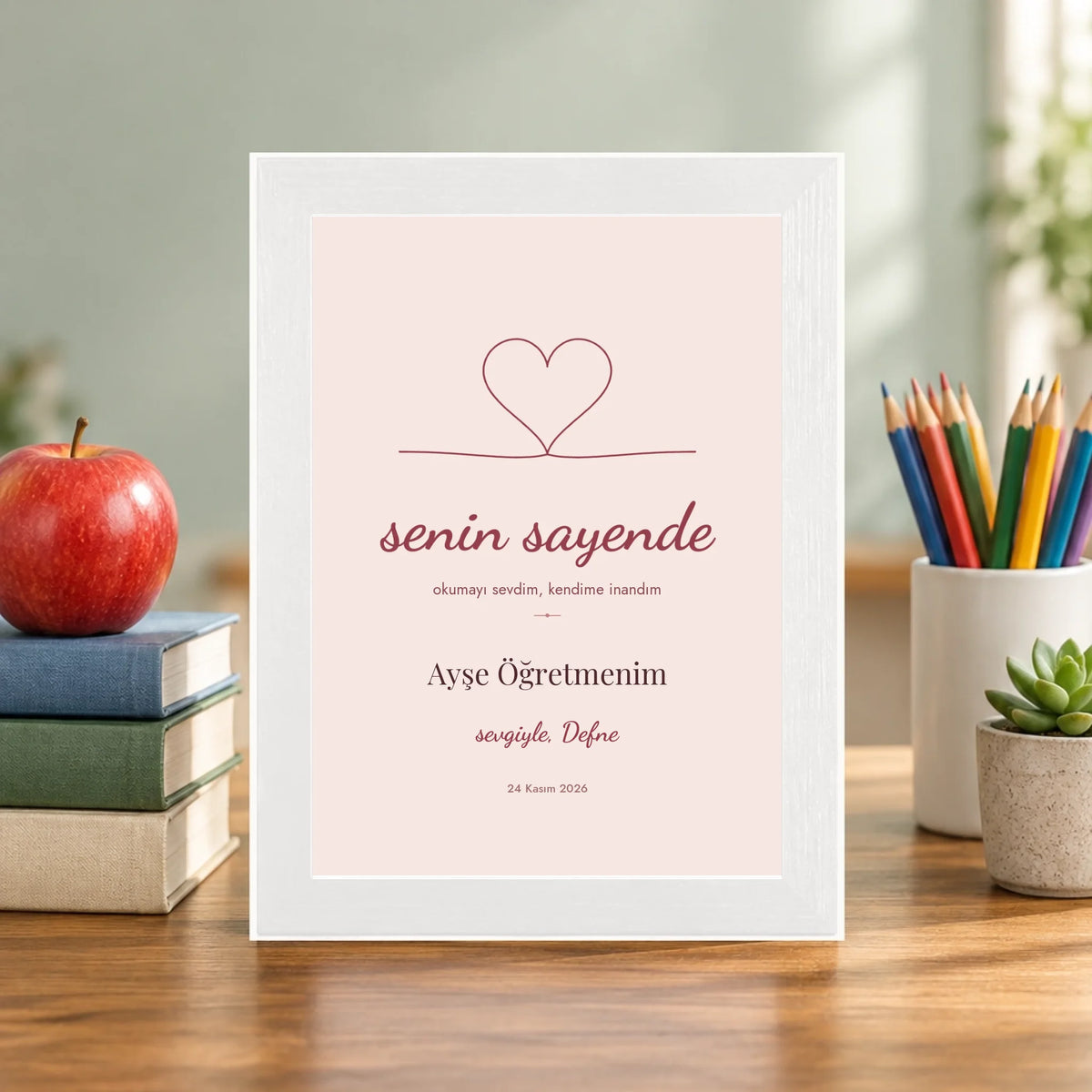 Öğretmen masasında – beyaz