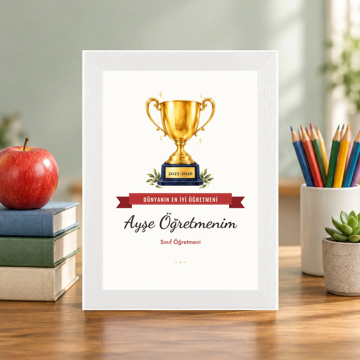 Öğretmen masasında – beyaz