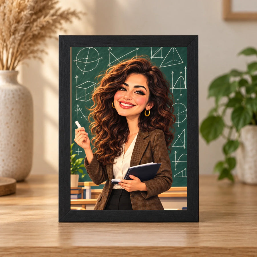 Kişiye Özel Öğretmen Karikatürü 15x21 Masaüstü Çerçeve