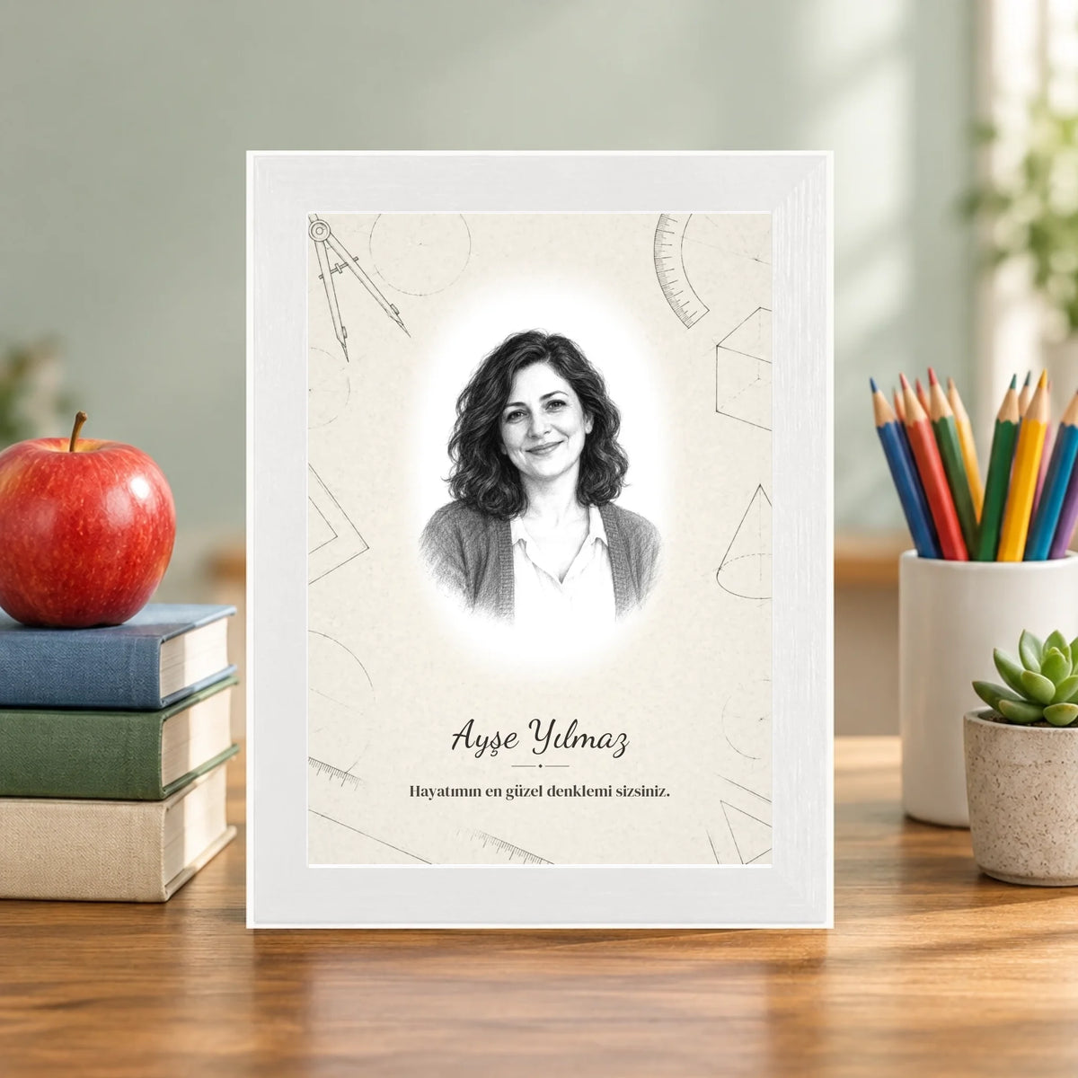 Öğretmen masasında – beyaz