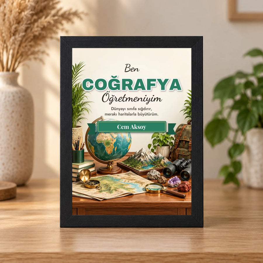 Kişiye Özel Coğrafya Öğretmeni 15x21 Masaüstü Çerçeve