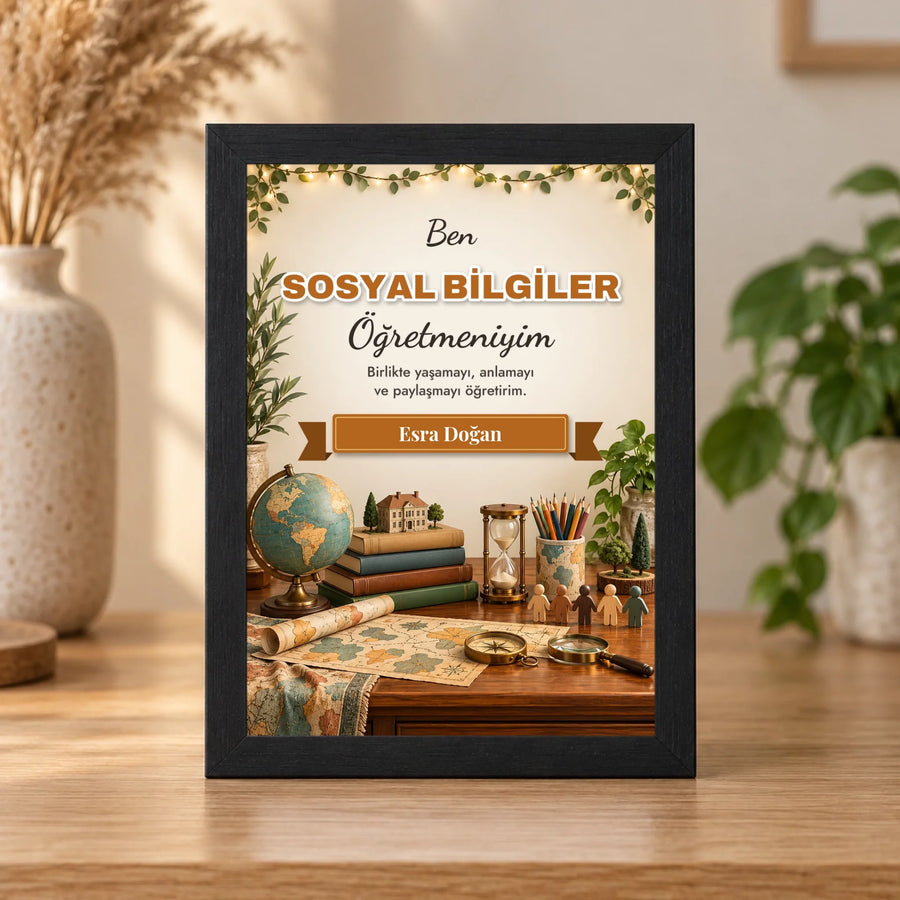 Kişiye Özel Sosyal Bilgiler Öğretmeni 15x21 Masaüstü Çerçeve