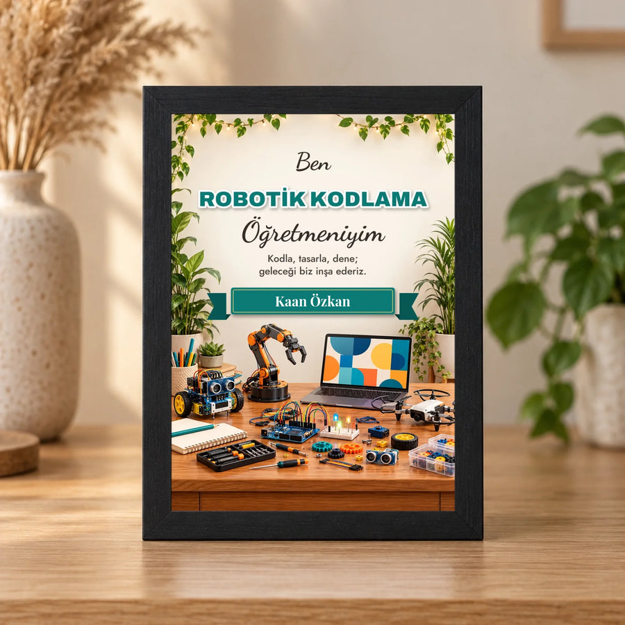 Kişiye Özel Robotik Kodlama Öğretmeni 15x21 Masaüstü Çerçeve