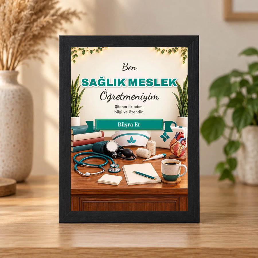 Kişiye Özel Sağlık Meslek Öğretmeni 15x21 Masaüstü Çerçeve