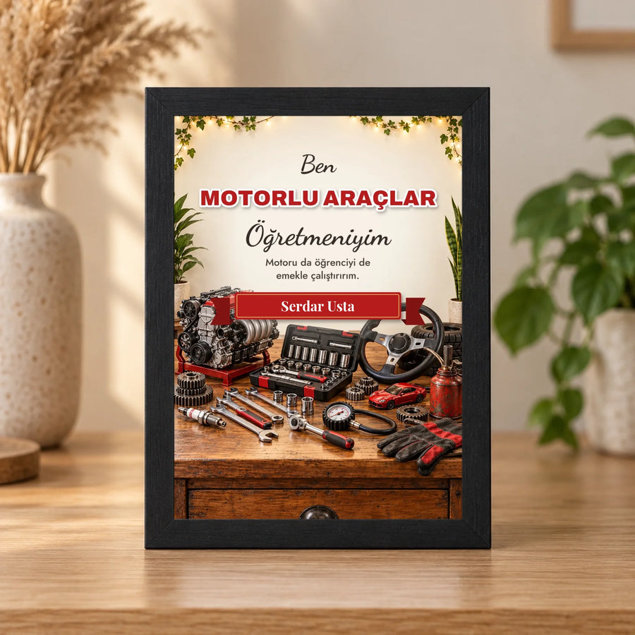 Kişiye Özel Motorlu Araçlar Öğretmeni 15x21 Masaüstü Çerçeve