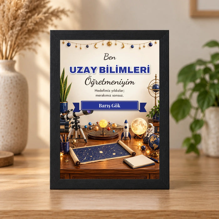 Kişiye Özel Uzay Bilimleri Öğretmeni 15x21 Masaüstü Çerçeve