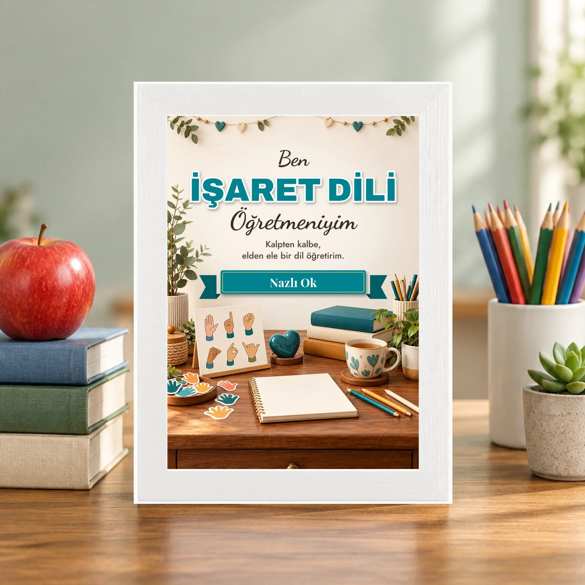 Öğretmen masasında – beyaz