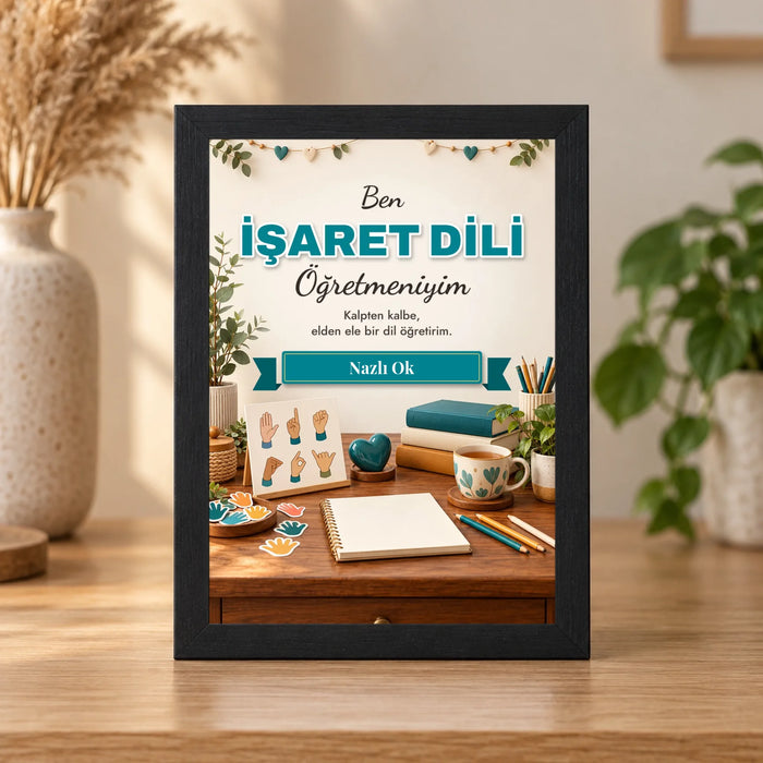 Kişiye Özel İşaret Dili Öğretmeni 15x21 Masaüstü Çerçeve