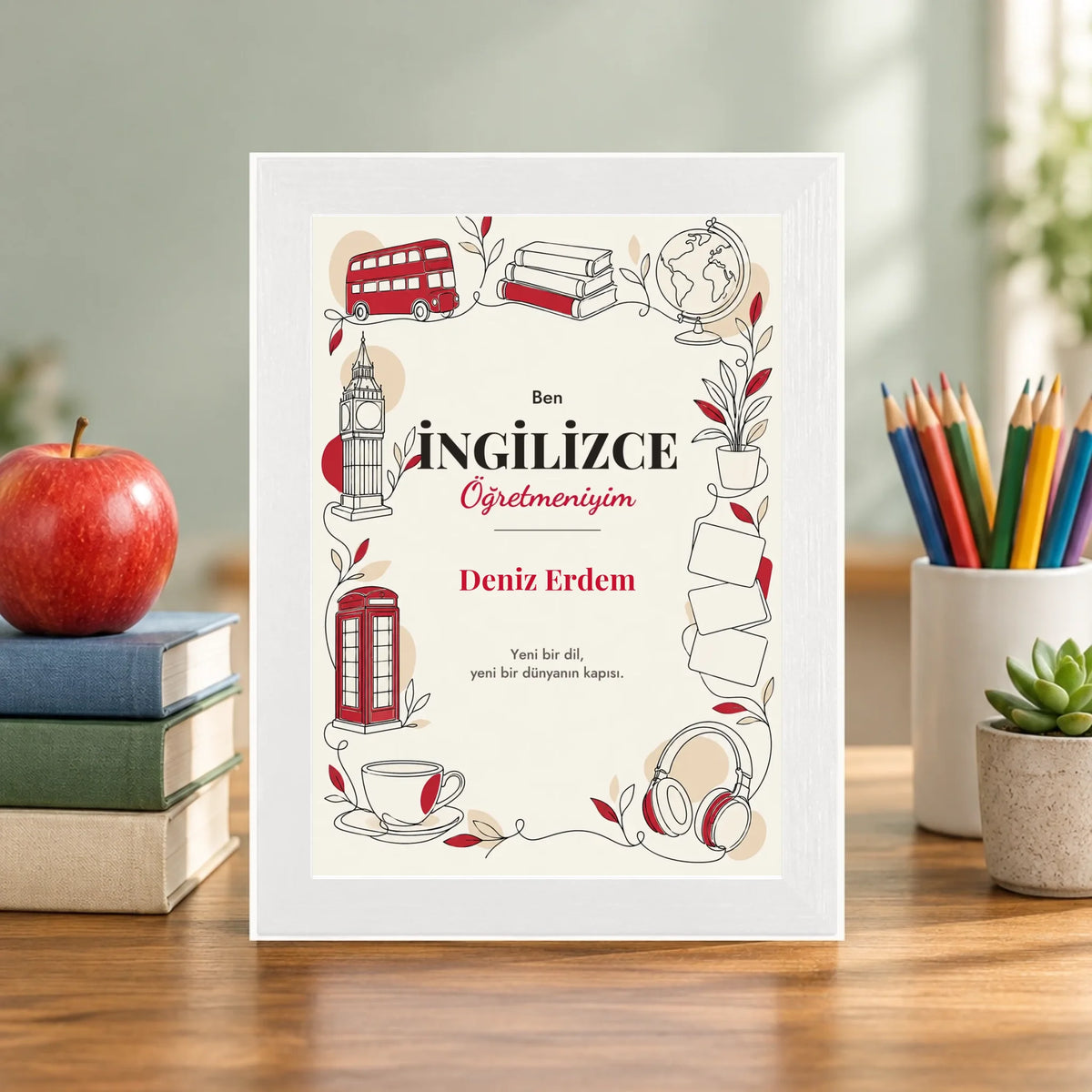 Öğretmen masasında – beyaz