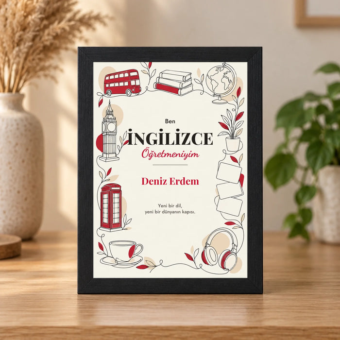 Kişiye Özel İngilizce Öğretmeni 15x21 Masaüstü Çerçeve – Çizgi Sanat
