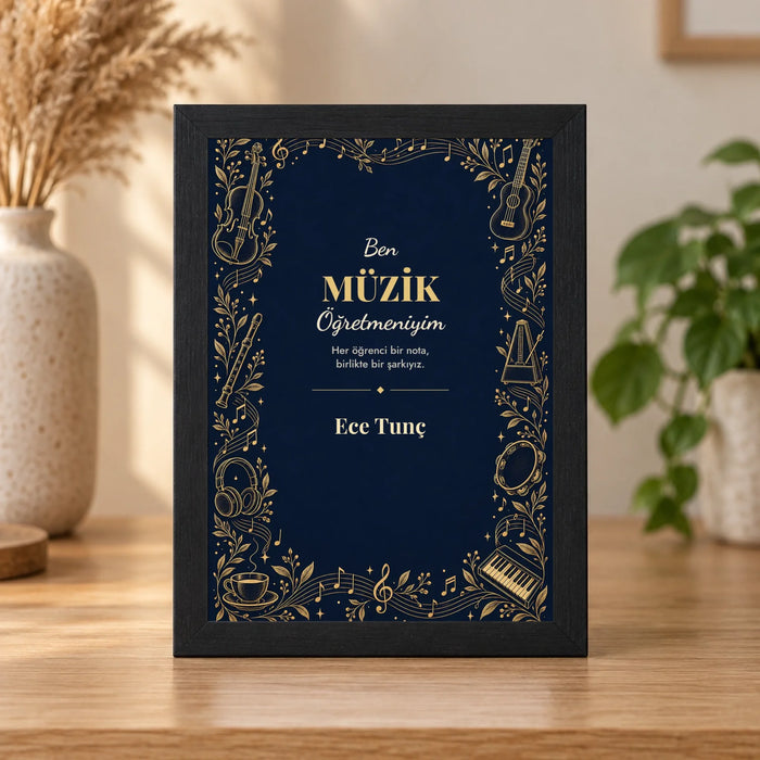 Kişiye Özel Müzik Öğretmeni 15x21 Masaüstü Çerçeve – Gece Altın