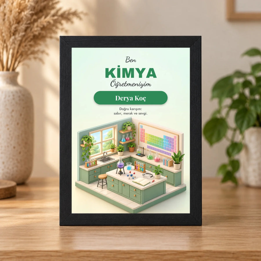 Kişiye Özel Kimya Öğretmeni 15x21 Masaüstü Çerçeve – Minyatür Laboratuvar