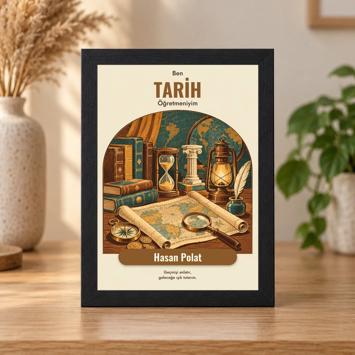 Kişiye Özel Tarih Öğretmeni 15x21 Masaüstü Çerçeve – Retro Poster