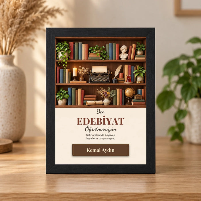 Kişiye Özel Edebiyat Öğretmeni 15x21 Masaüstü Çerçeve – Kitaplık