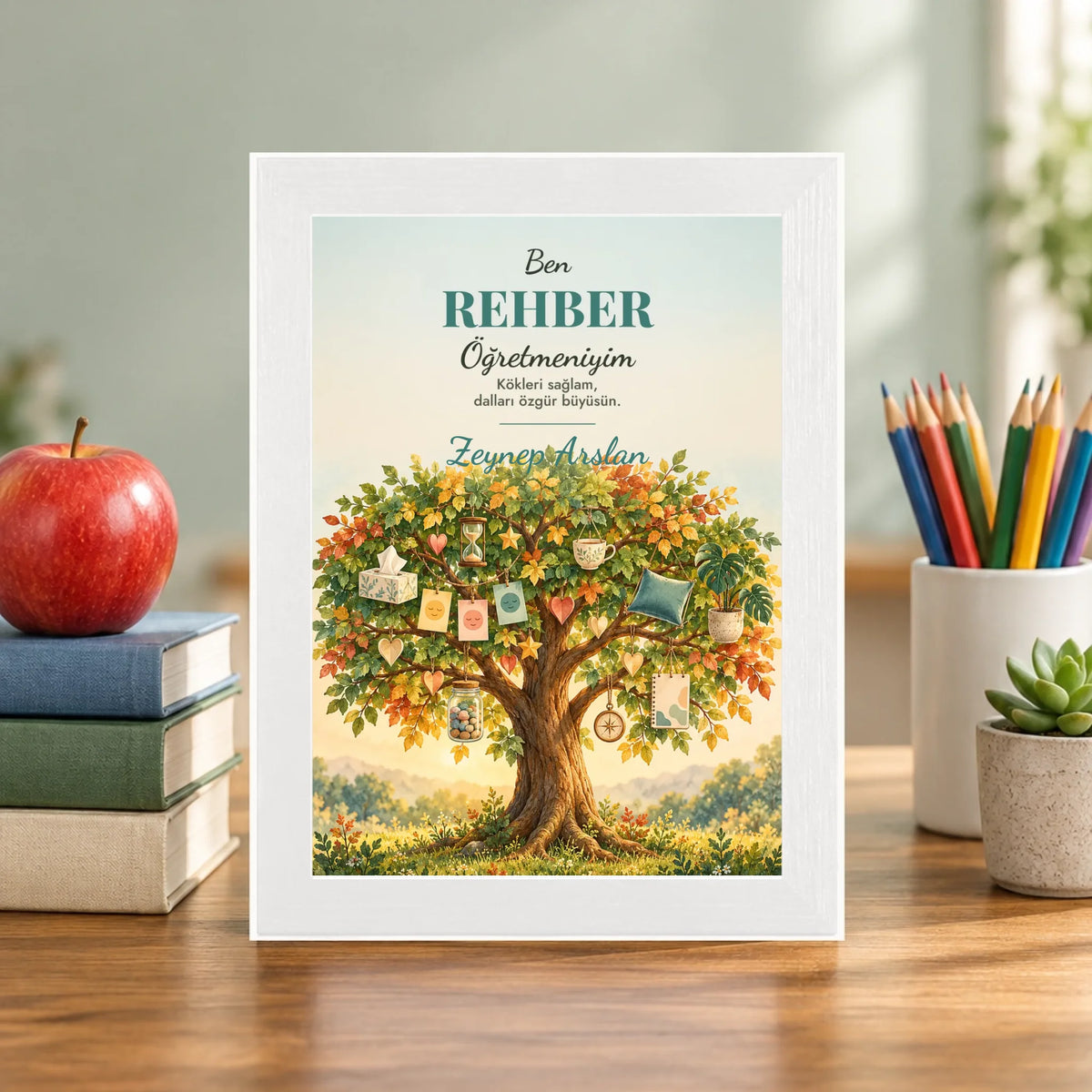 Öğretmen masasında – beyaz