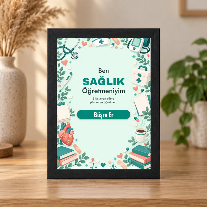 Kişiye Özel Sağlık Meslek Öğretmeni 15x21 Masaüstü Çerçeve – Kalp Ritmi