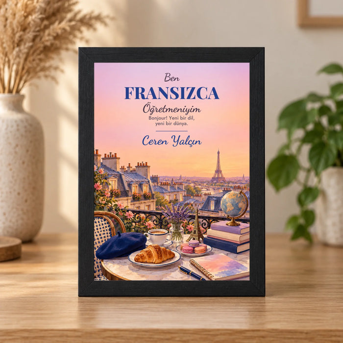 Kişiye Özel Fransızca Öğretmeni 15x21 Masaüstü Çerçeve – Paris Siluet
