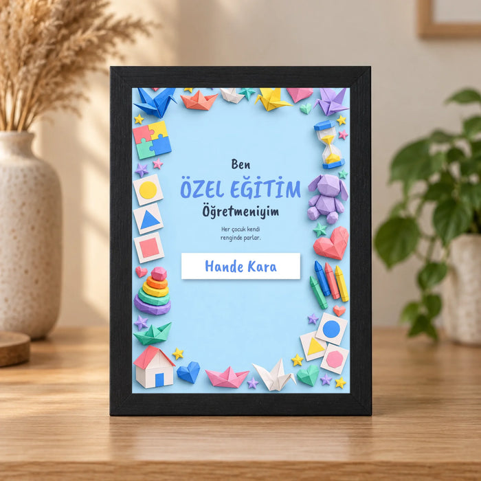 Kişiye Özel Özel Eğitim Öğretmeni 15x21 Masaüstü Çerçeve – Origami