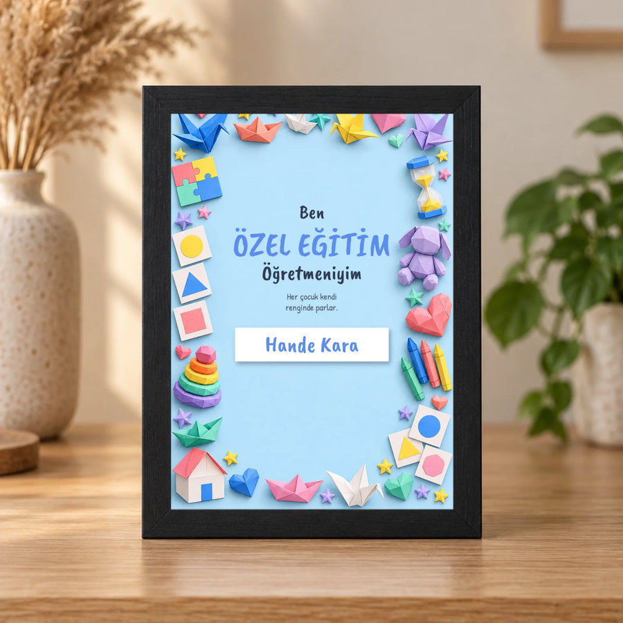 Kişiye Özel Özel Eğitim Öğretmeni 15x21 Masaüstü Çerçeve – Origami