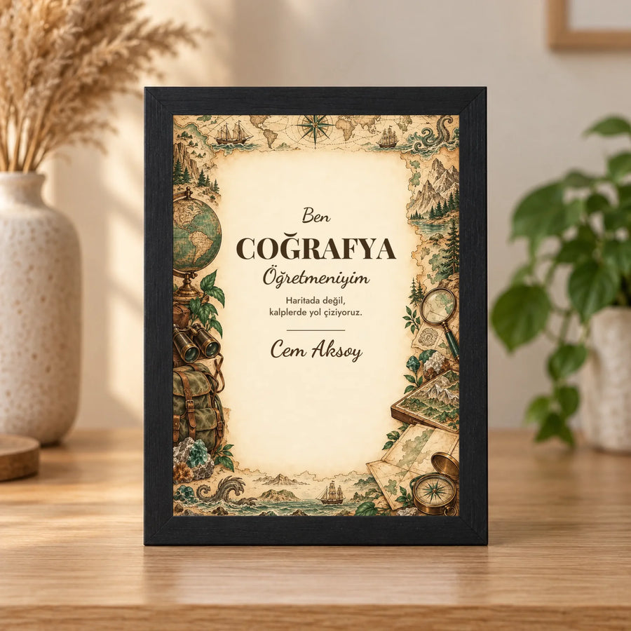 Kişiye Özel Coğrafya Öğretmeni 15x21 Masaüstü Çerçeve – Eski Harita