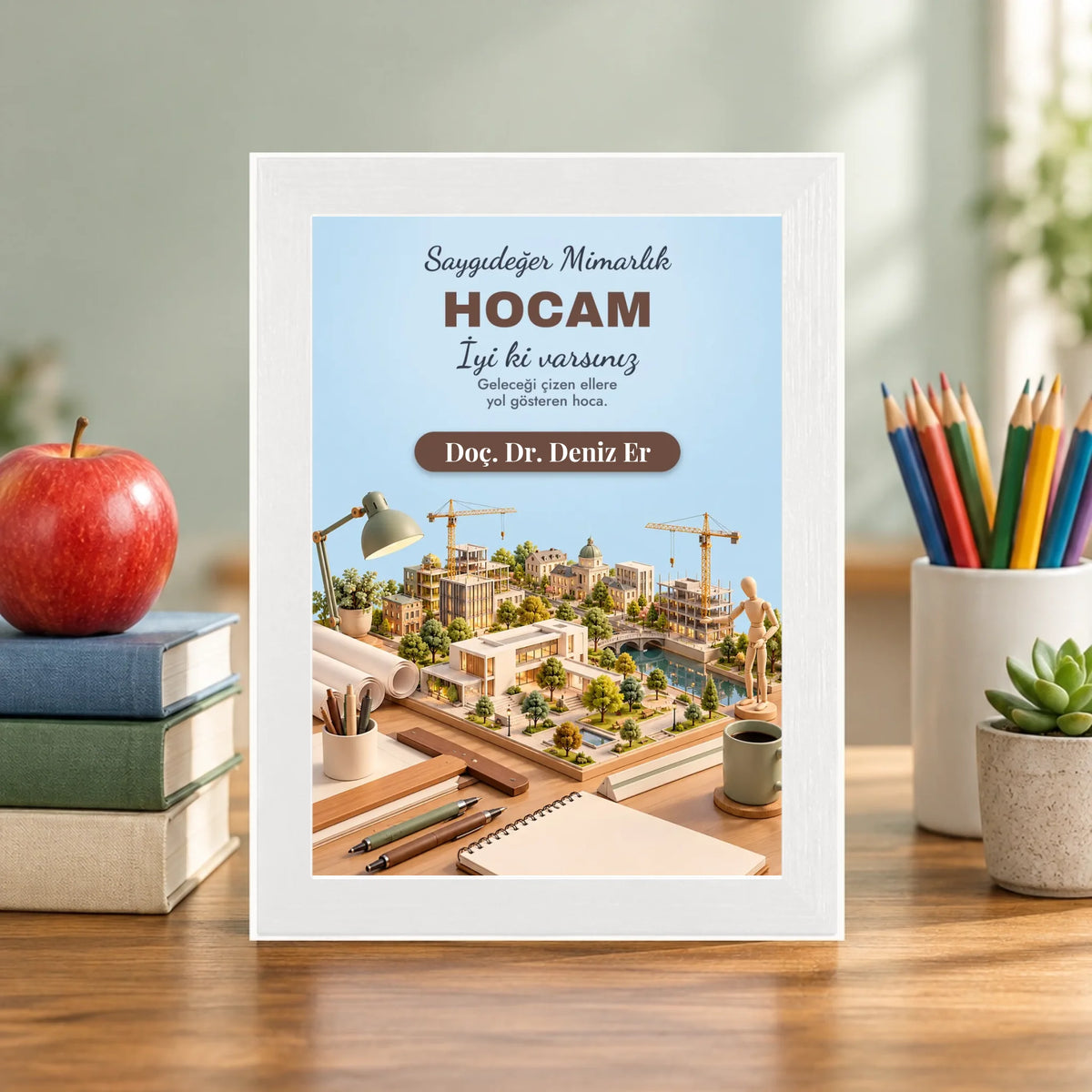 Öğretmen masasında – beyaz